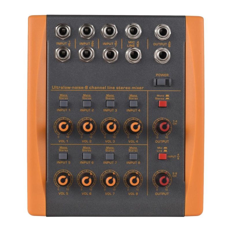 Musical Effects |   NX-03 8-Channel Mixing Console Ultra Low Noise 8 Channels Line Stereo Mixer Black & Orange Musical Effects Black & Orange