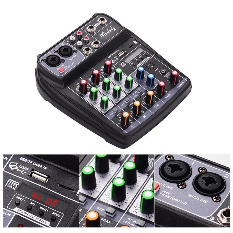 Pro Audio Equipment |   AI-4 Compact Sound Card Mixing Console Digital Audio Mixer Black Musical Instruments Black