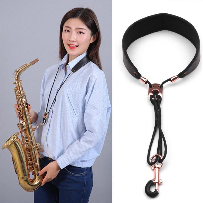 Woodwinds |   Adjustable Saxophone Neck Strap Leather Sax Strap Metal Hook for Tenor/ Soprano/ Alto Saxophones Clarinet Black Musical Instruments Black