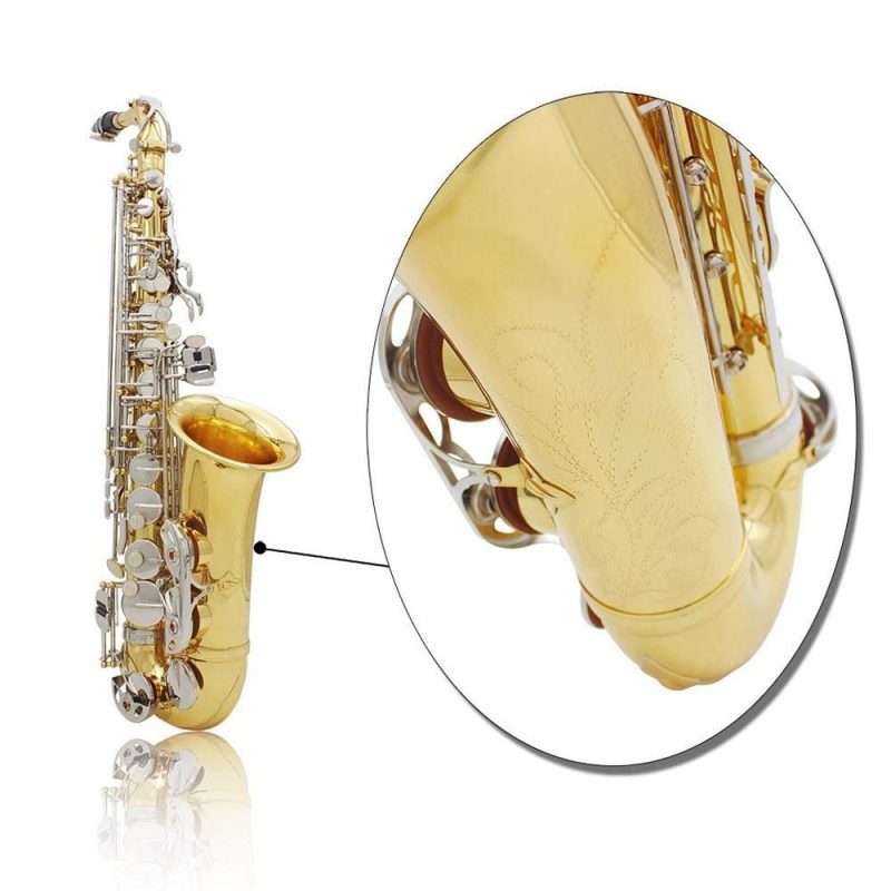 Woodwinds |   Alto Saxophone Sax Glossy Brass Engraved Eb E-Flat Natural White Shell Button Wind Instrument Gold Musical Instruments Gold