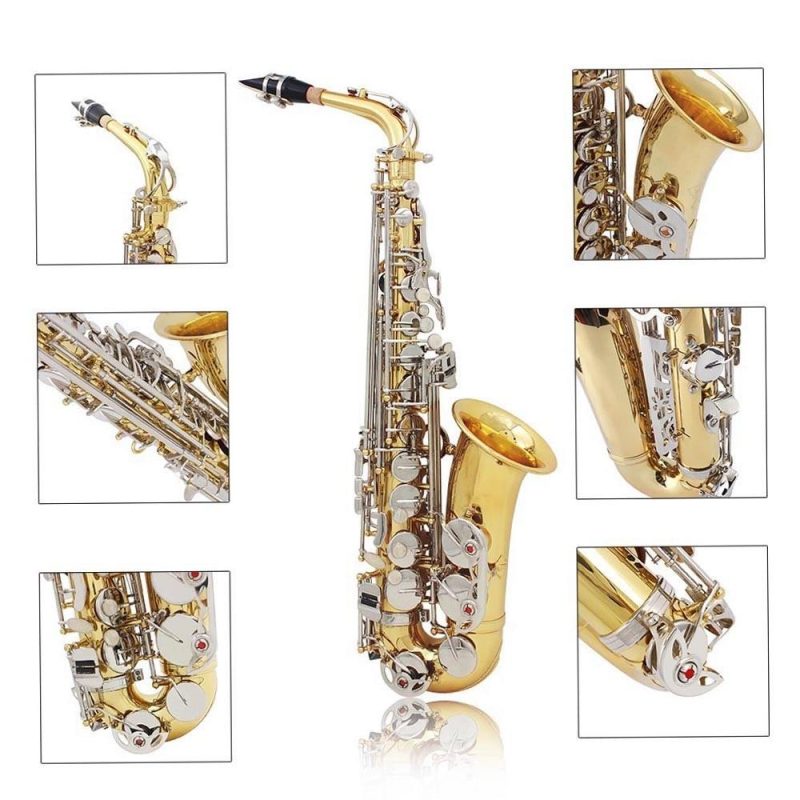 Woodwinds |   Alto Saxophone Sax Glossy Brass Engraved Eb E-Flat Natural White Shell Button Wind Instrument Gold Musical Instruments Gold