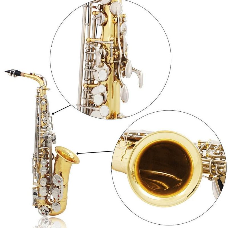 Woodwinds |   Alto Saxophone Sax Glossy Brass Engraved Eb E-Flat Natural White Shell Button Wind Instrument Gold Musical Instruments Gold