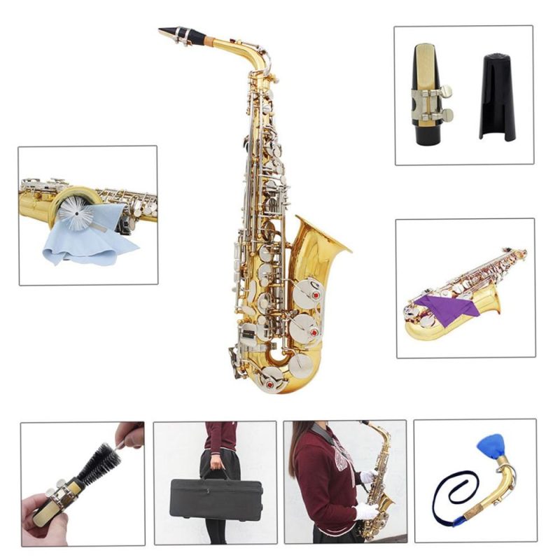 Woodwinds |   Alto Saxophone Sax Glossy Brass Engraved Eb E-Flat Natural White Shell Button Wind Instrument Gold Musical Instruments Gold