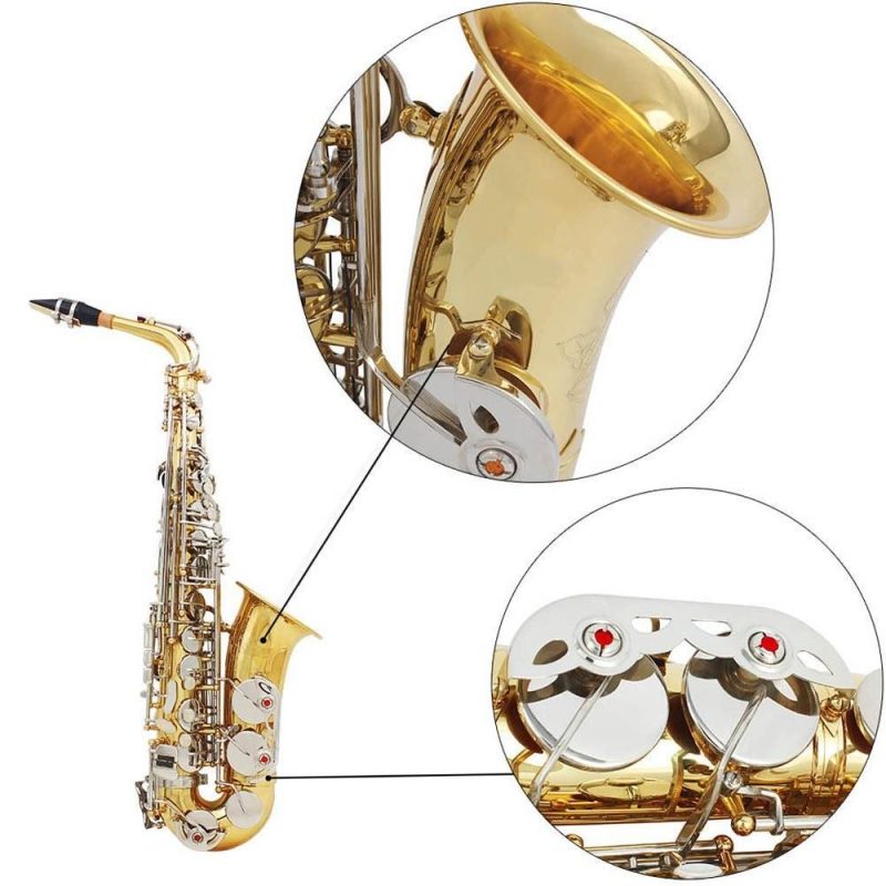 Woodwinds |   Alto Saxophone Sax Glossy Brass Engraved Eb E-Flat Natural White Shell Button Wind Instrument Gold Musical Instruments Gold