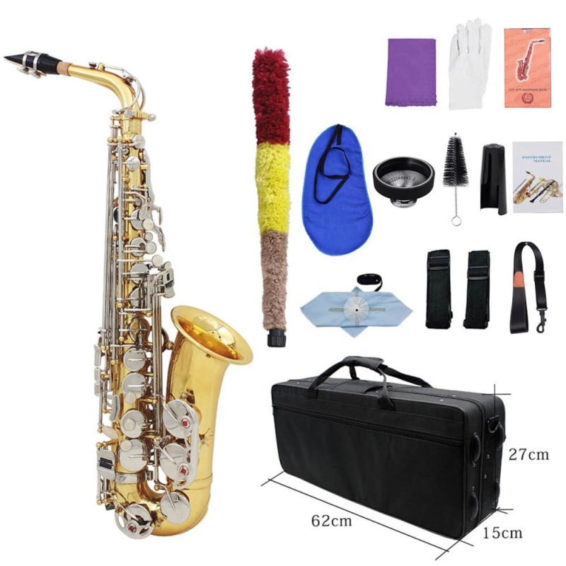 Woodwinds |   Alto Saxophone Sax Glossy Brass Engraved Eb E-Flat Natural White Shell Button Wind Instrument Gold Musical Instruments Gold