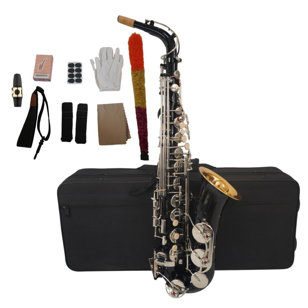 Woodwinds |   Black Eb Alto Saxophone Sax Brass Body White Shell Keys Woodwind Instrument Black Musical Instruments Black