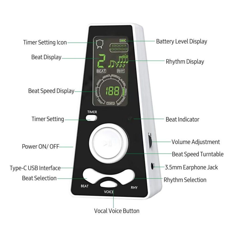 Musical Effects |   Electronic Digital Metronome with Timer Universal Electronic Metronome White Musical Effects Musical Effects