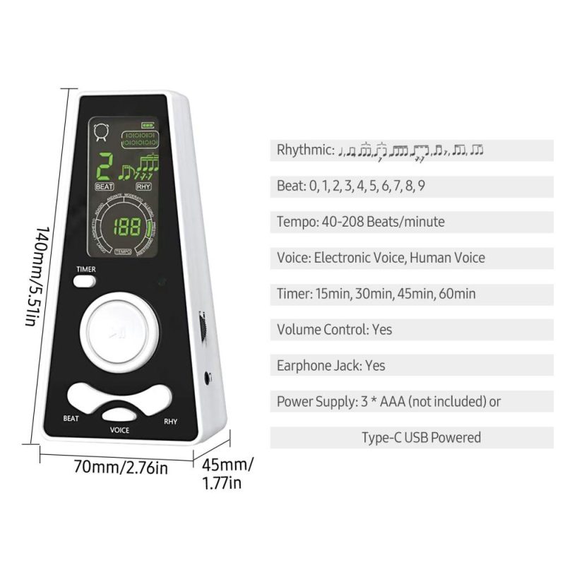 Musical Effects |   Electronic Digital Metronome with Timer Universal Electronic Metronome White Musical Effects Musical Effects