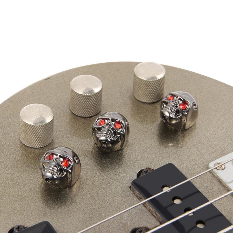 Strings and Accessories |   4 S-kull Design Electric Guitar Metal V-olume Knob Cap Bass V-olume Knob Potentiometer Cap with Wrench Instrument Tool for Music Player Portable Gold Musical Instruments Gold