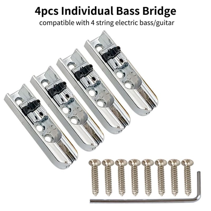 Strings and Accessories |   4pcs Bass Guitar Bridge Individual Bass Bridge Guitar Bridge Silver Musical Instruments Silver