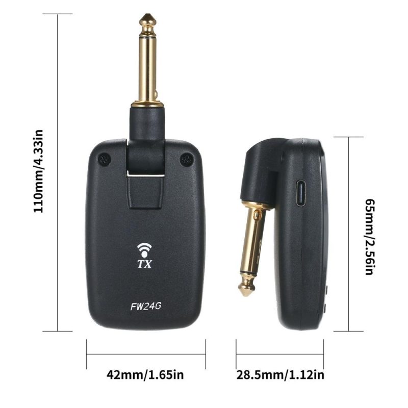 Strings and Accessories |   FW-24G Guitar Wireless System Rechargeable Guitar Pickup Transmitter and Receiver Set Black Musical Instruments Black