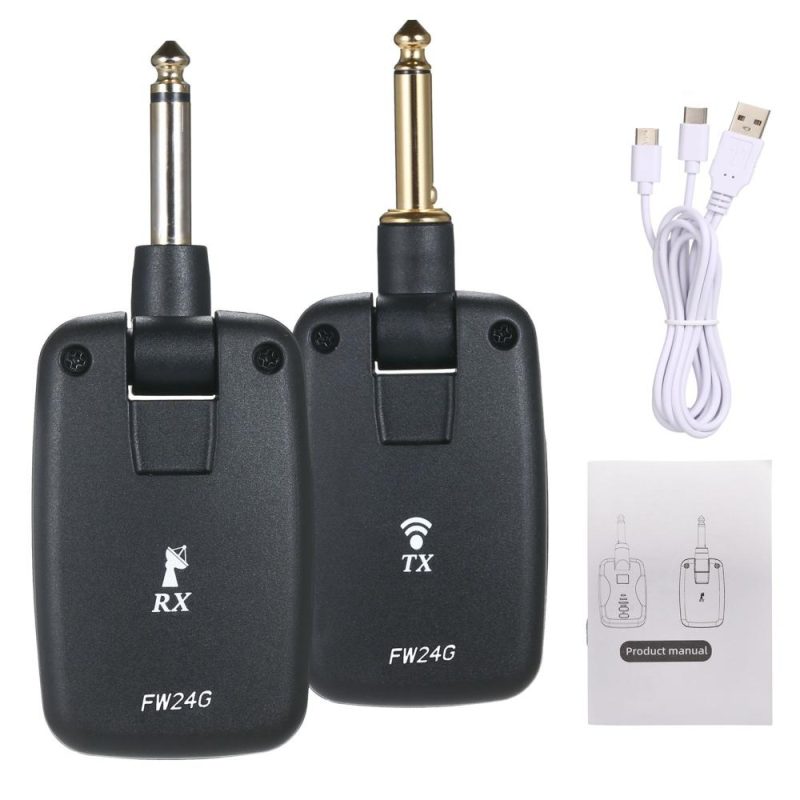 Strings and Accessories |   FW-24G Guitar Wireless System Rechargeable Guitar Pickup Transmitter and Receiver Set Black Musical Instruments Black