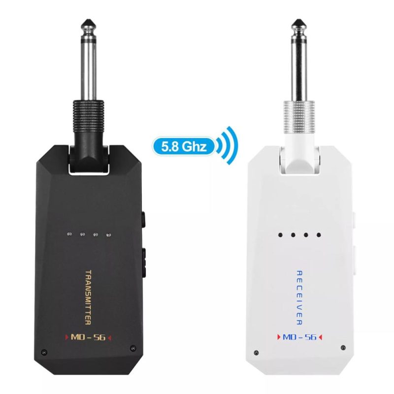 Strings and Accessories |   MD-5G Wireless 5.8G Guitar System Rechargeable Audio Transmitter and Receiver Black & White Musical Instruments Black & White