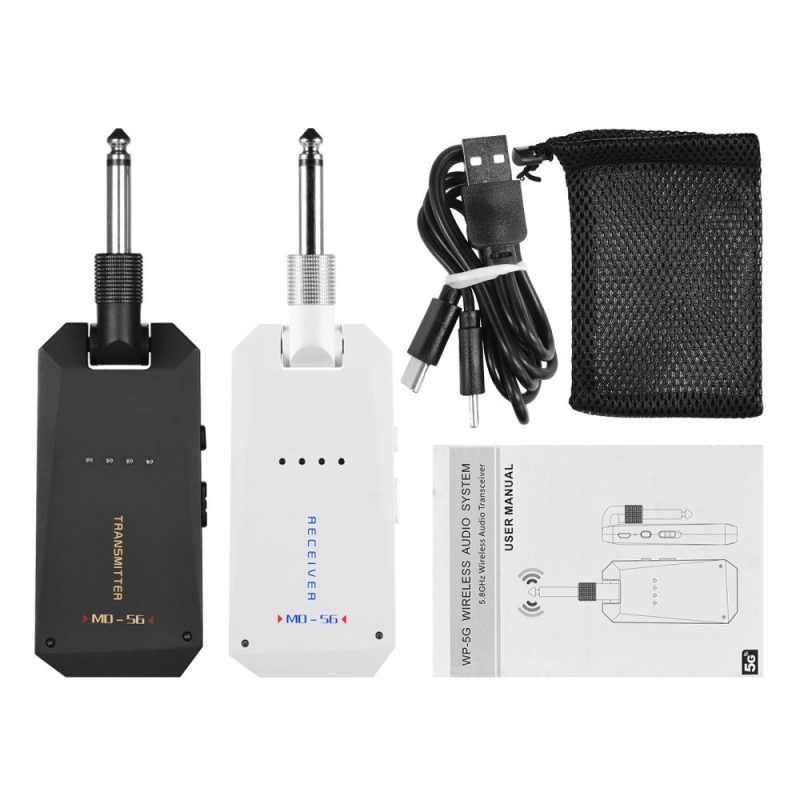 Strings and Accessories |   MD-5G Wireless 5.8G Guitar System Rechargeable Audio Transmitter and Receiver Black & White Musical Instruments Black & White