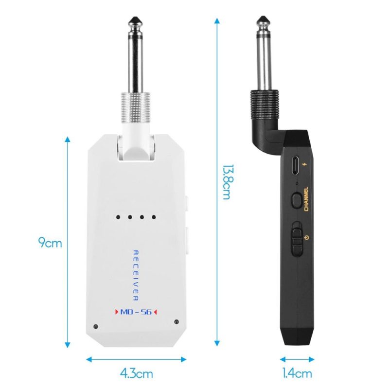 Strings and Accessories |   MD-5G Wireless 5.8G Guitar System Rechargeable Audio Transmitter and Receiver Black & White Musical Instruments Black & White