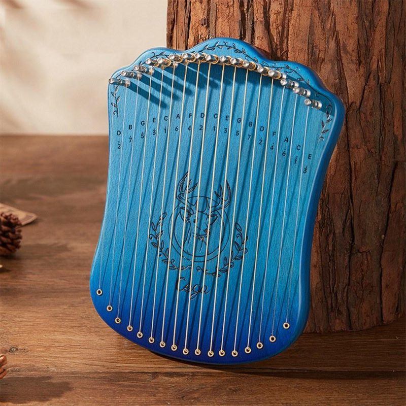 Strings and Accessories |   17 String Lyre Harp Portable Solid Beech Wood Harp Blue Musical Instruments Blue