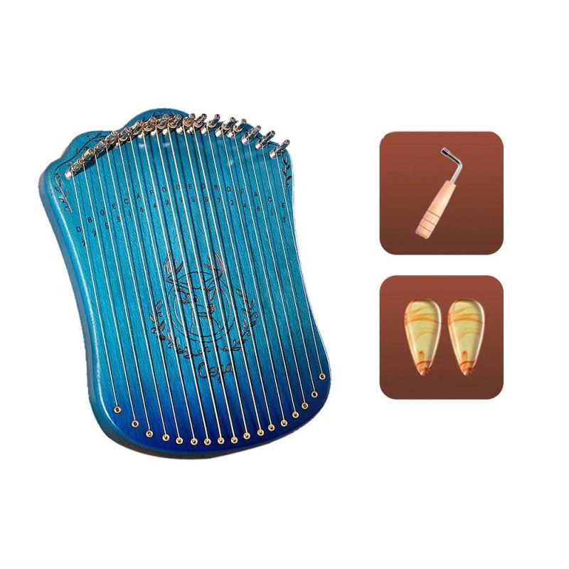 Strings and Accessories |   17 String Lyre Harp Portable Solid Beech Wood Harp Blue Musical Instruments Blue