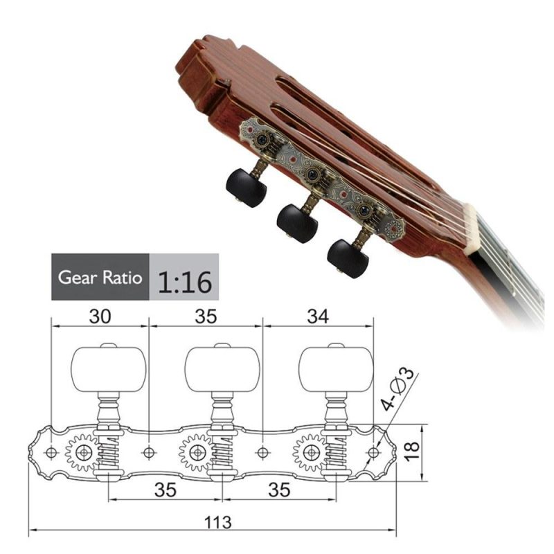 Strings and Accessories |   2 Pcs (L&R) Classical Guitar Tuning Peg Bronze Plated Acoustic Guitar Machine Heads (AOS-022V3P) Musical Instruments Strings & Accessories