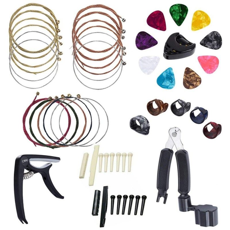 Strings and Accessories |   34Pcs Guitar Accessory Kit Guitar Picks Capo Acoustic Guitar Strings Bridge Pins Bone Strings Multicolour Musical Instruments Multicolour