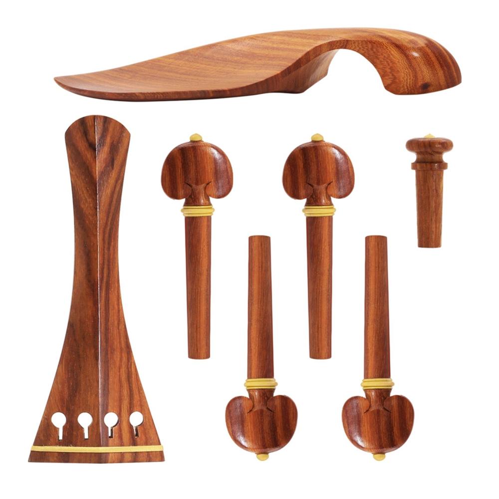 Strings and Accessories |   4/4 Violin Accessory Parts Set Red Solid Wood with Tailpiece Chin Rest End Pin Tuning Pegs Brown Musical Instruments Brown