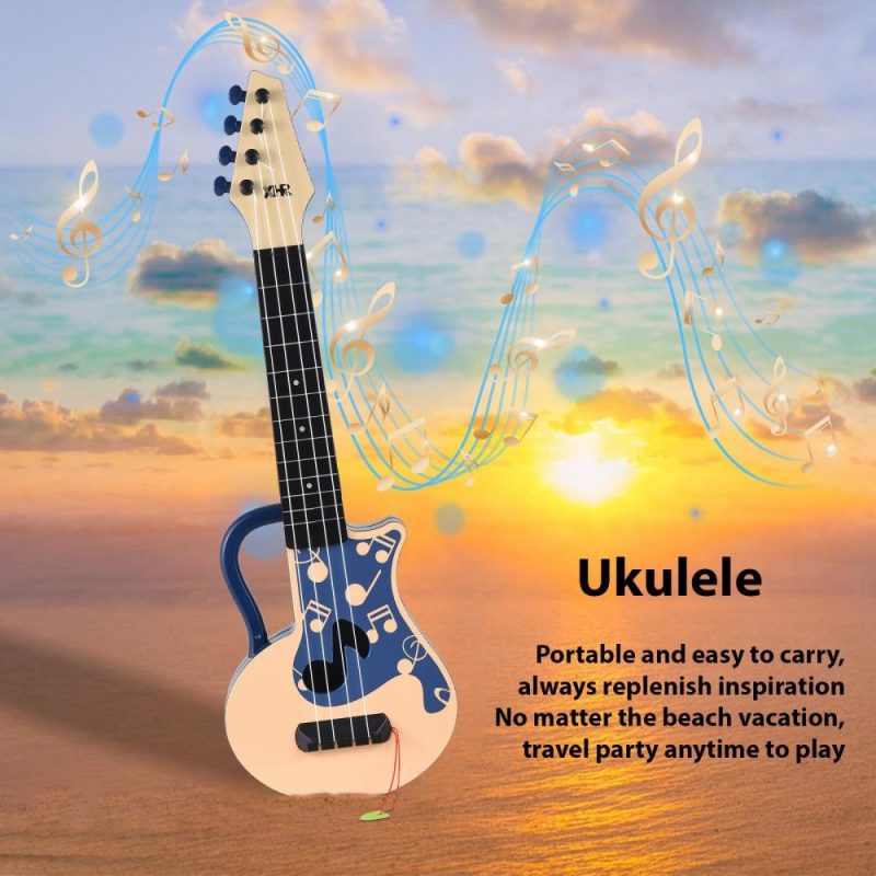 Strings and Accessories |   54cm Ukulele with Pick Musical Note Design Handheld Ukulele for Beginner Blue Musical Instruments Blue