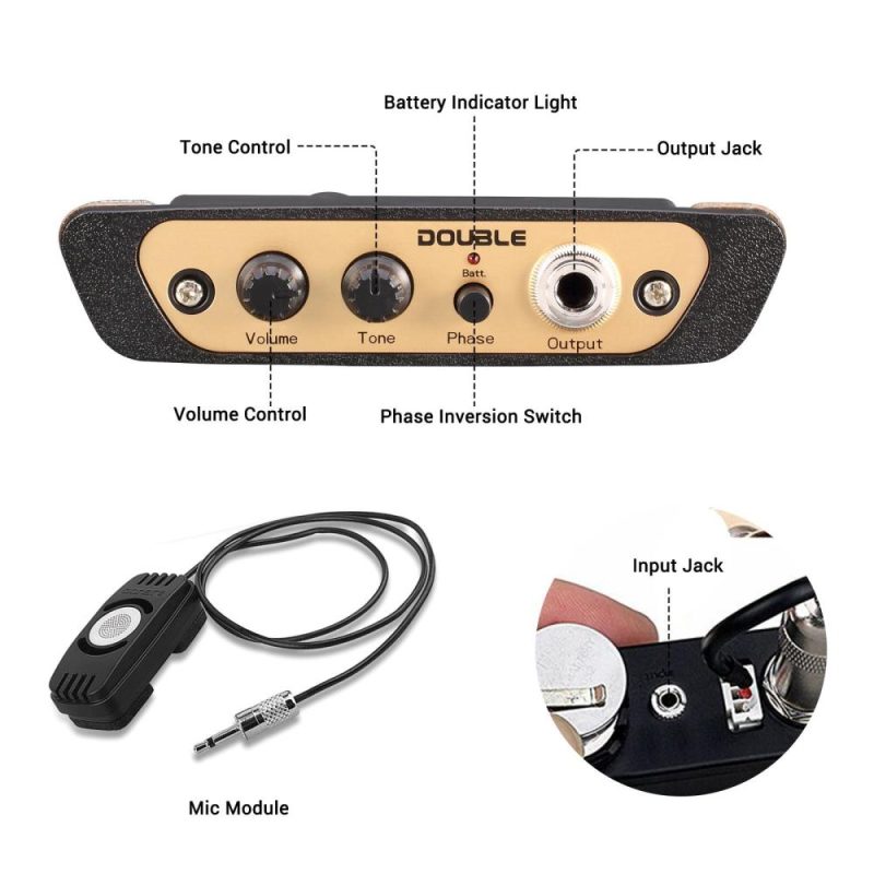 Strings and Accessories |   CJ01L Cajon Box Drum Preamp Pickup Musical Instrument Pickup with Mic 1/4 Inch Jack Black Musical Instruments Black