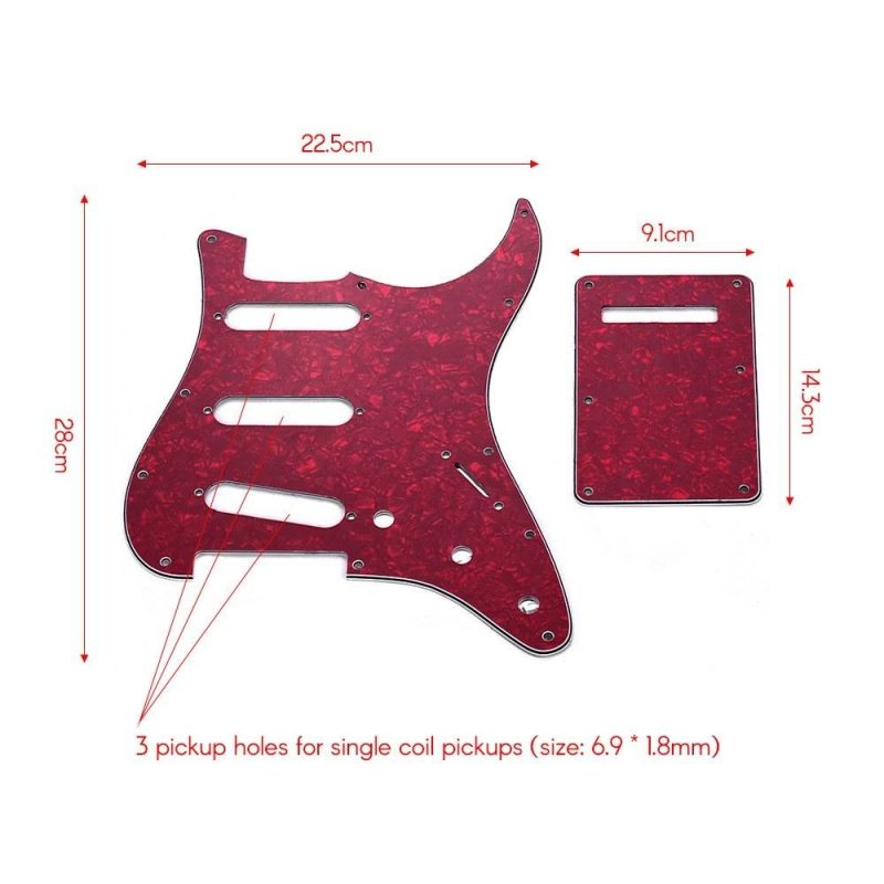 Strings and Accessories |   SSS Electric Guitar Pickguard Set with Back Plate Screws Pick Guard for American ST Style Guitars Blue Pearl Red Musical Instruments Red