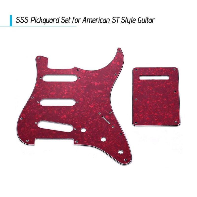 Strings and Accessories |   SSS Electric Guitar Pickguard Set with Back Plate Screws Pick Guard for American ST Style Guitars Blue Pearl Red Musical Instruments Red