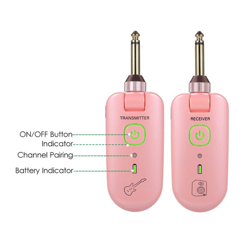 Strings and Accessories |   W3 Portable UHF Wireless Guitar Transmitter and Receiver Set Pink Musical Instruments Pink