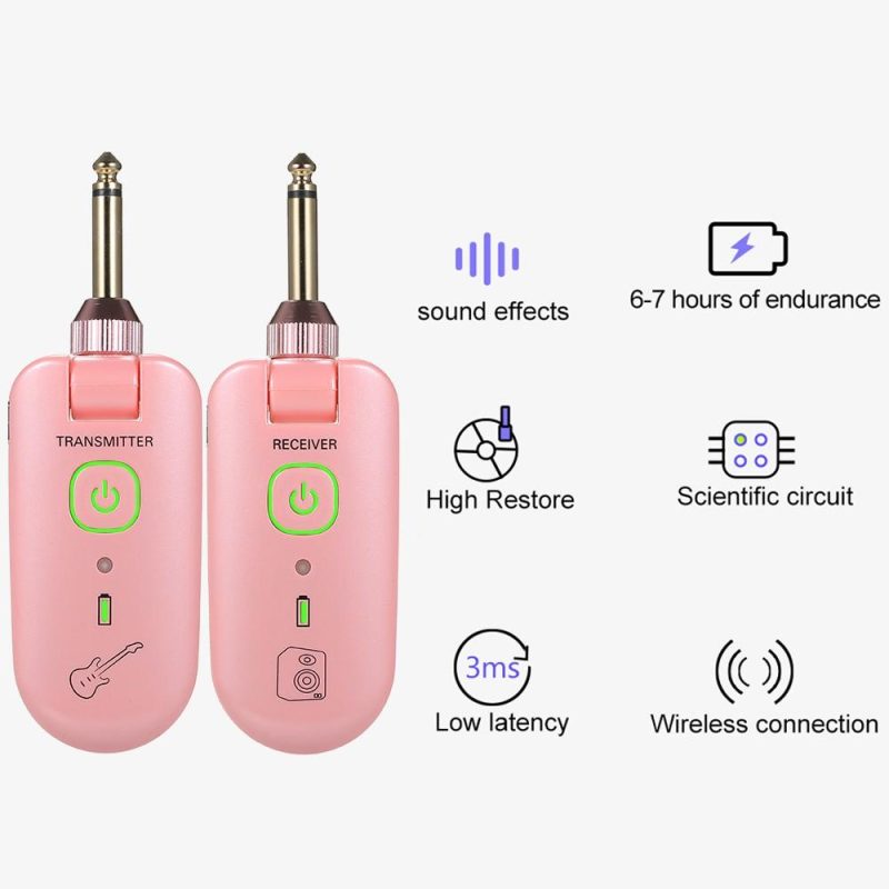 Strings and Accessories |   W3 Portable UHF Wireless Guitar Transmitter and Receiver Set Pink Musical Instruments Pink