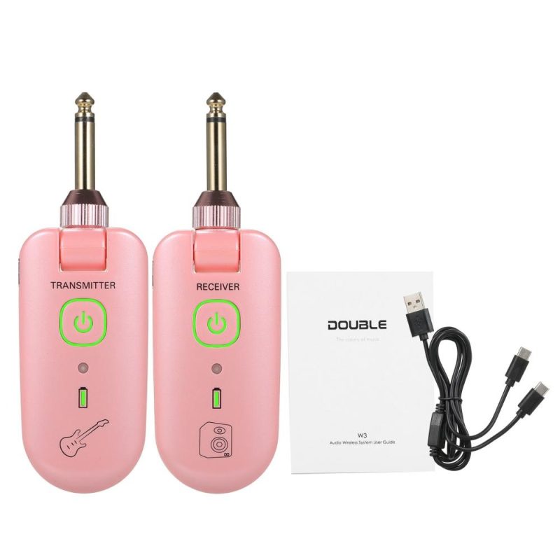 Strings and Accessories |   W3 Portable UHF Wireless Guitar Transmitter and Receiver Set Pink Musical Instruments Pink